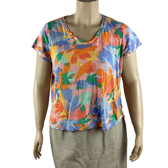 Joie 100% Linen Floral Print Short Sleeve Top Size 2X Multicolor - Picture 1 of 6